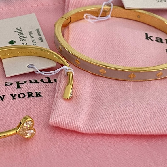 💗NWT💗Kate Spade Chalk Pink Enamel Hinged Bangle & CZ Heart Bracelet - Picture 6 of 10